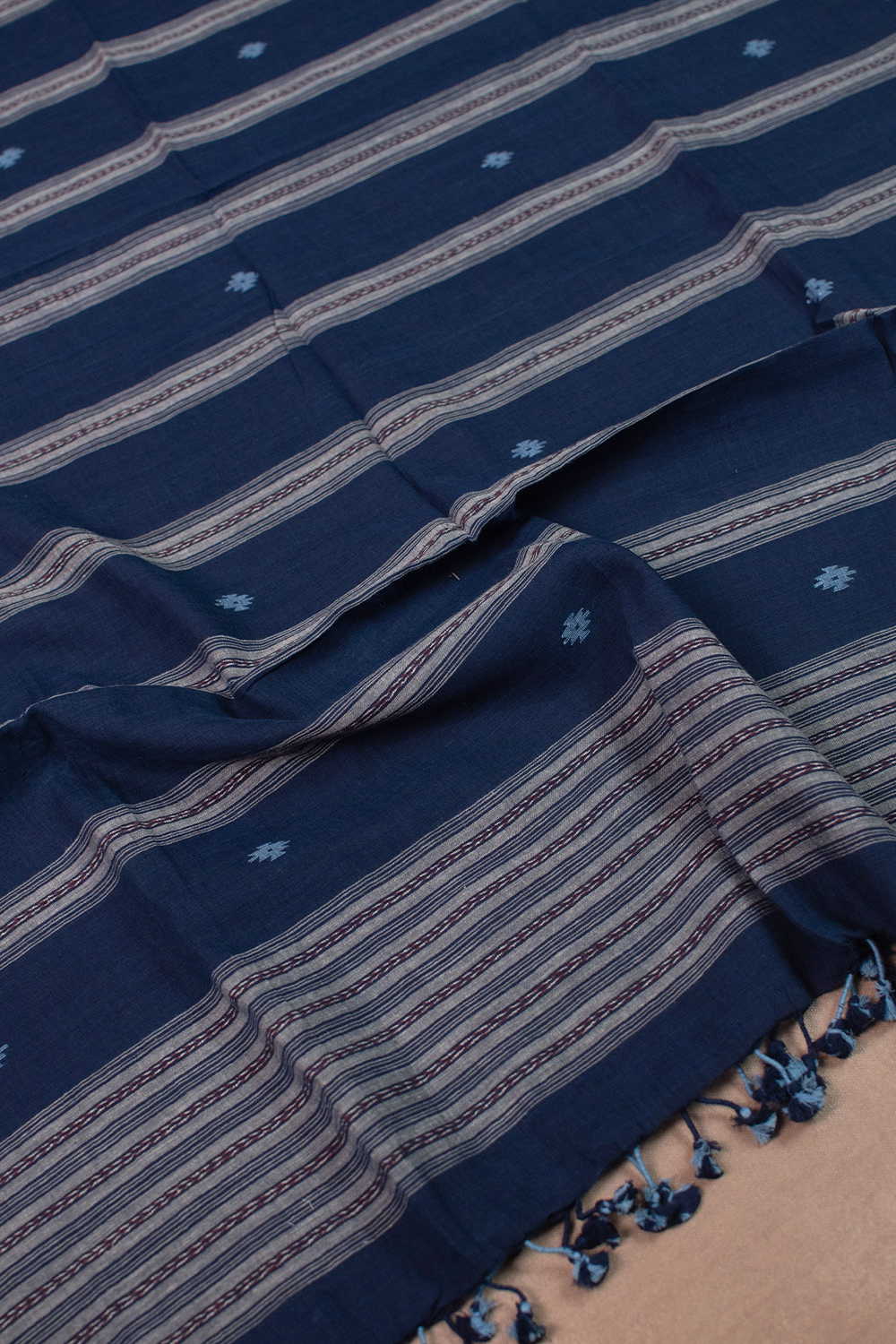Stripes on Blue Jamdani Cotton Dupatta - Image 2