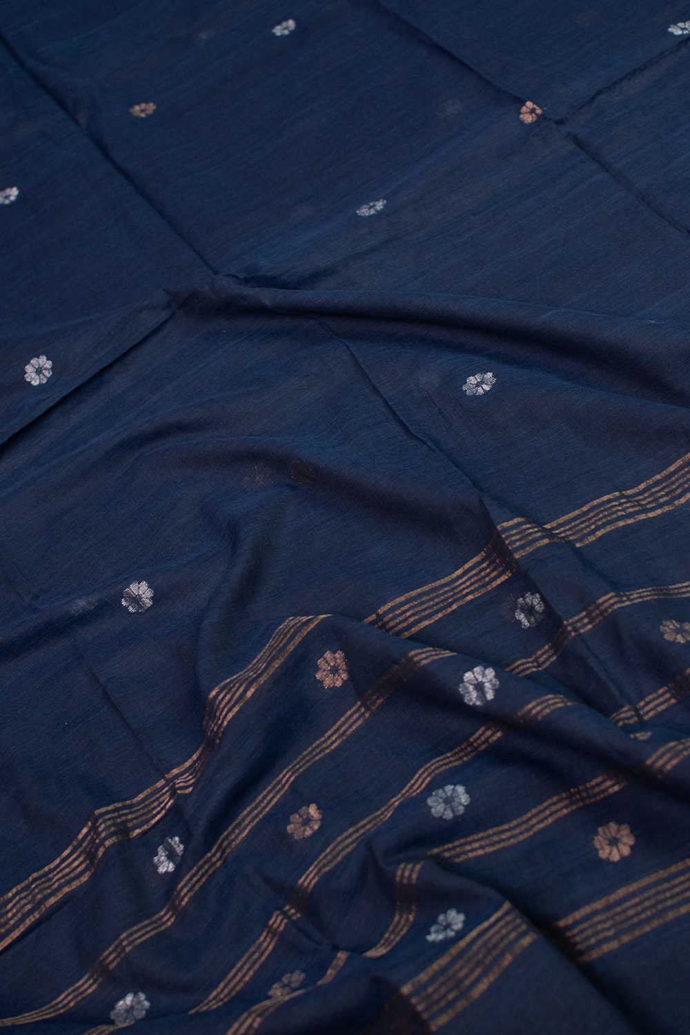 Deep Blue - Floral Butta Jamdani Cotton Dupatta - Image 2