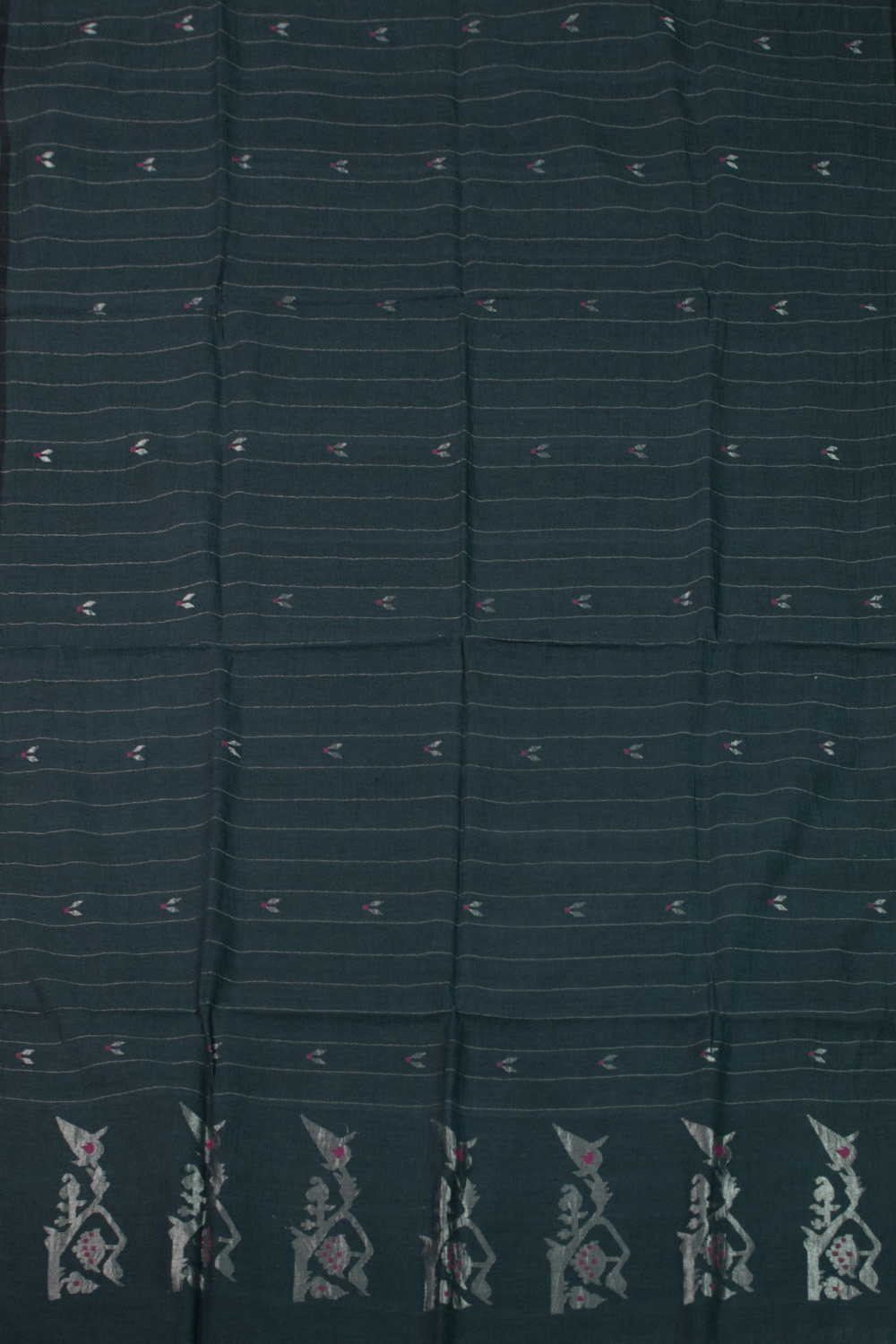 Green with Silver Zari Jamdani Cotton Dupatta - Image 2