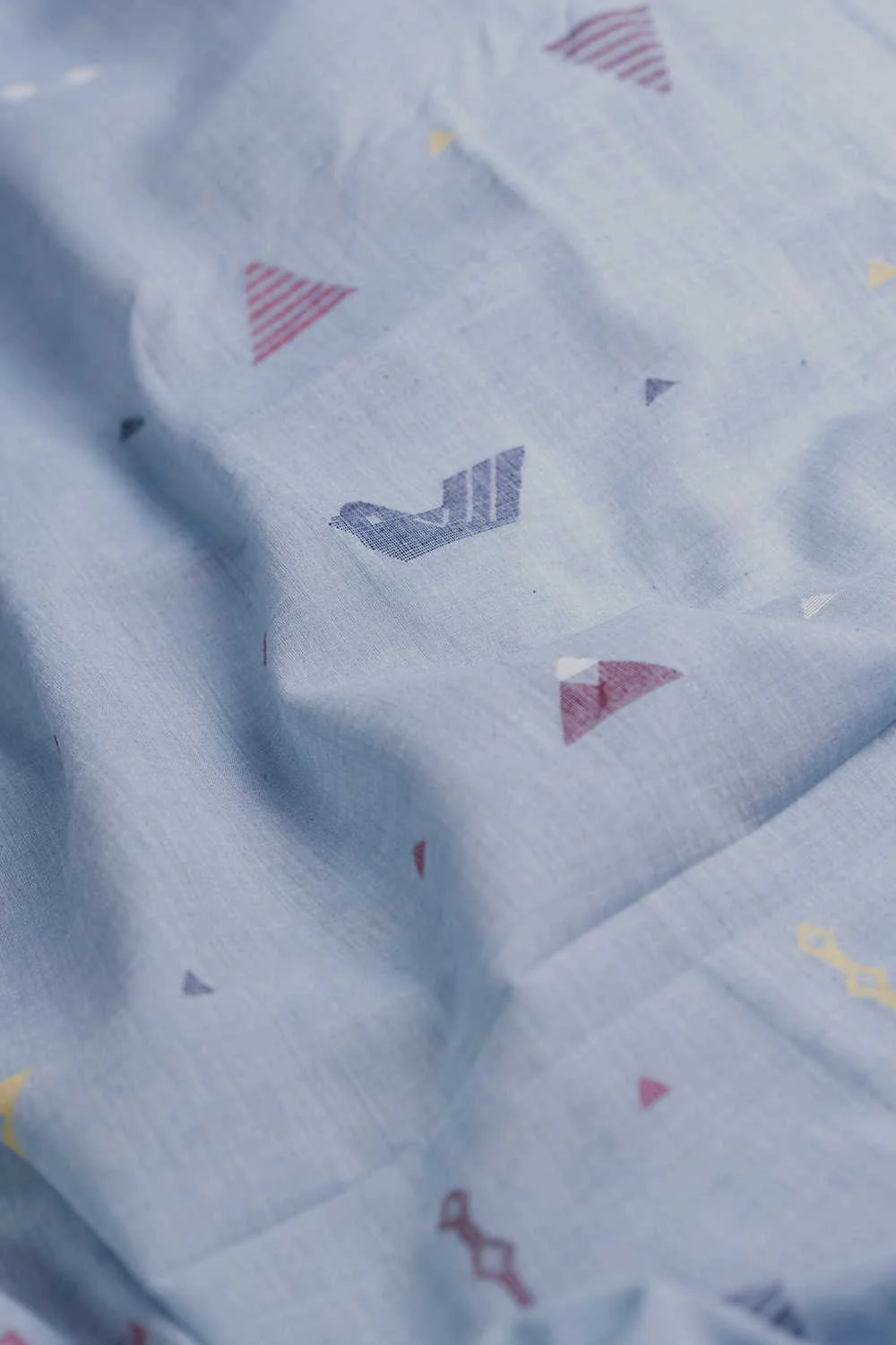 Cremy Blue Jamdani Cotton Fabric - Image 3