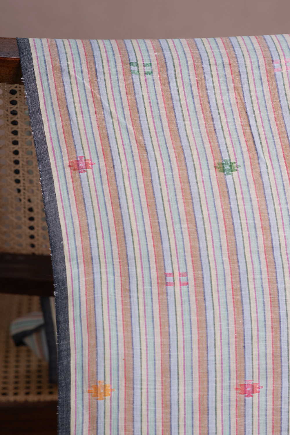 Rainbow stripe Jamdani Cotton Fabric - Image 2