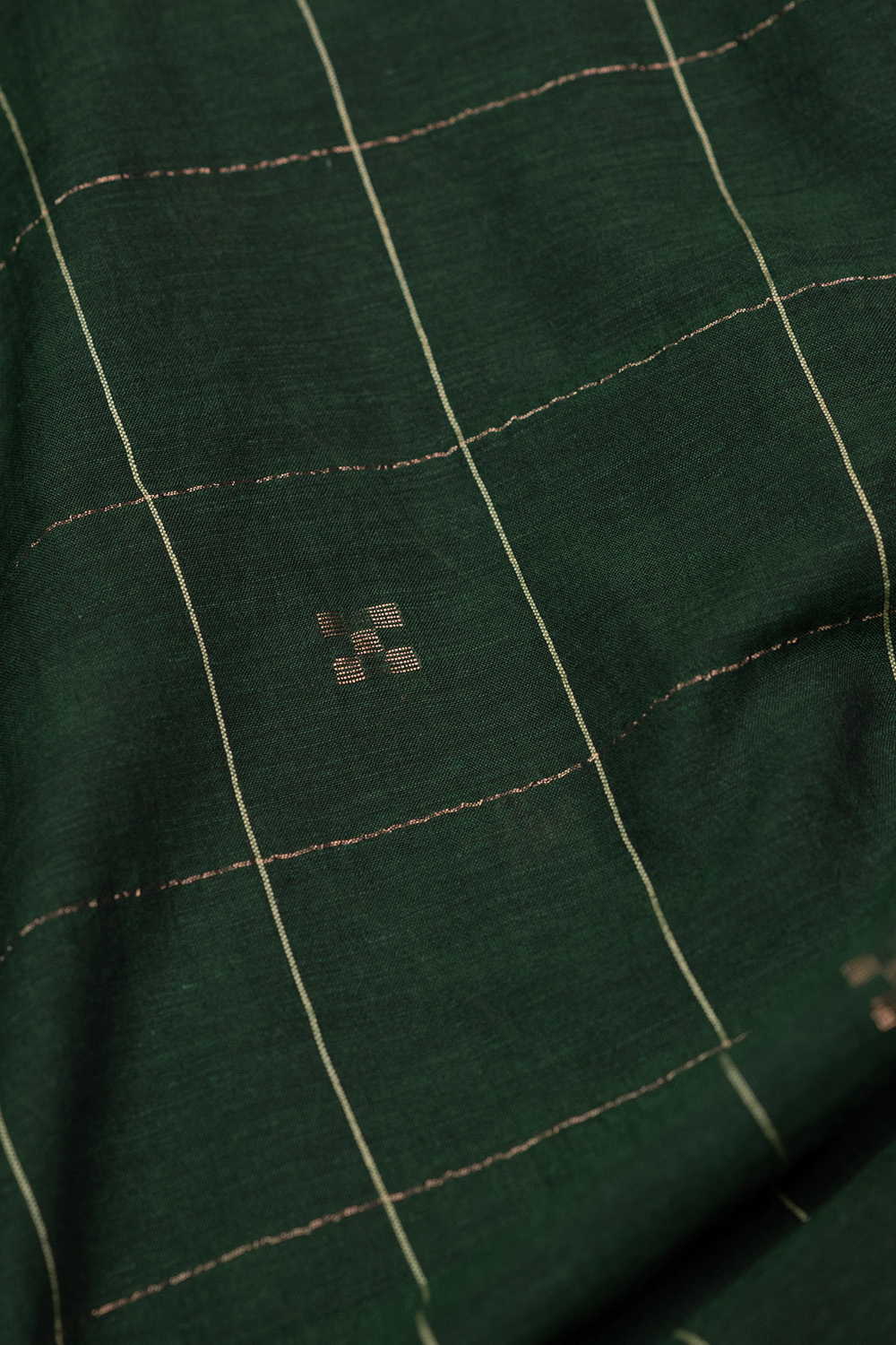 Bottle Green with Zari Butti Jamdani Cotton Fabric - Image 3