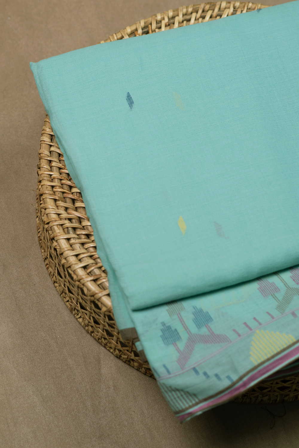 Seafoam Green Jamdani Cotton Fabric - Image 2