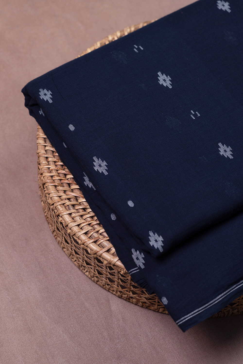Midnight Blue Jamdani Cotton Fabric - Image 2
