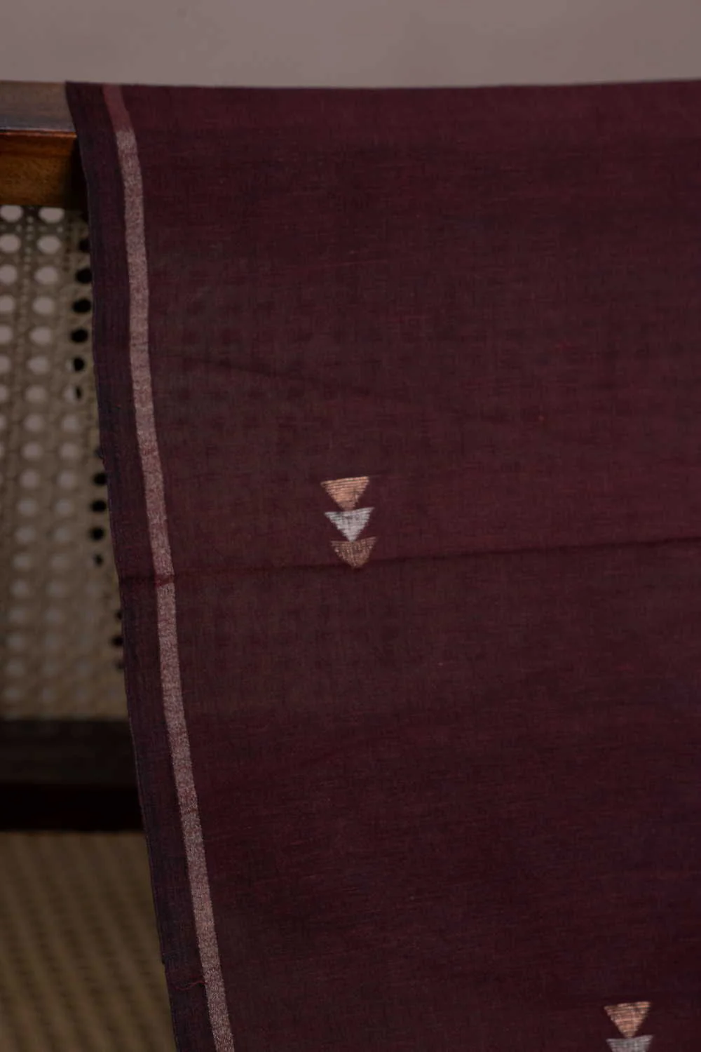 Brown with Zari Motifs Jamdani Cotton Fabric