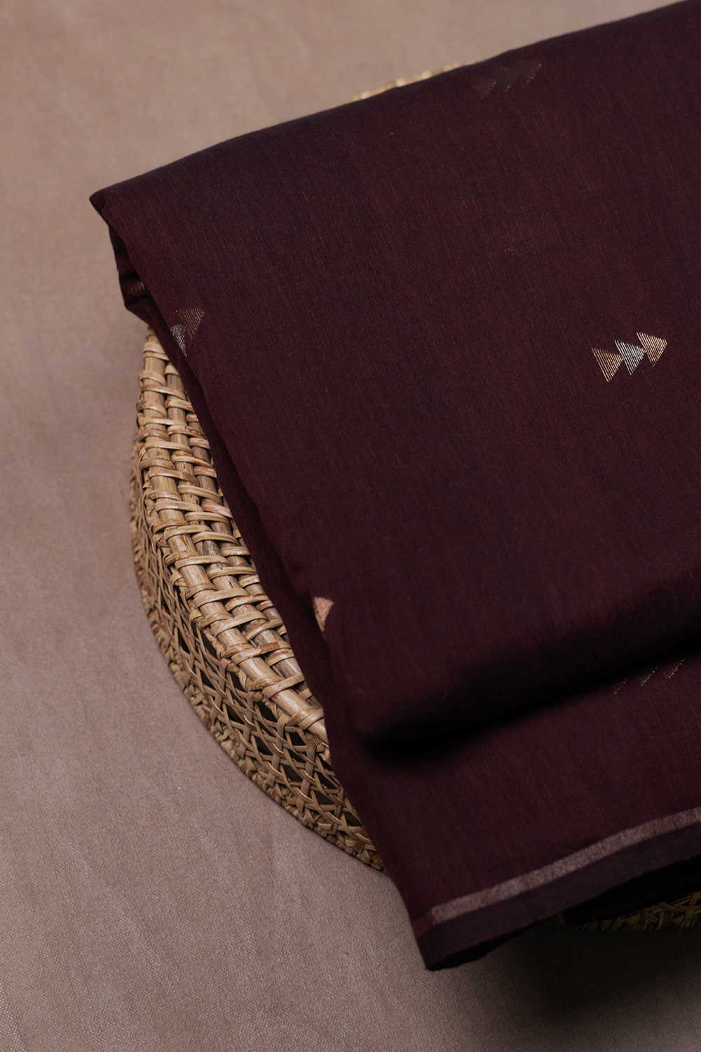 Brown with Zari Motifs Jamdani Cotton Fabric - Image 2