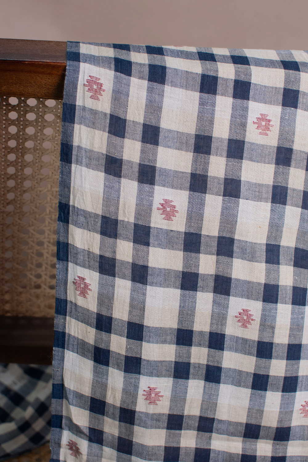Blue Grid Jamdani Cotton Fabric - Image 2