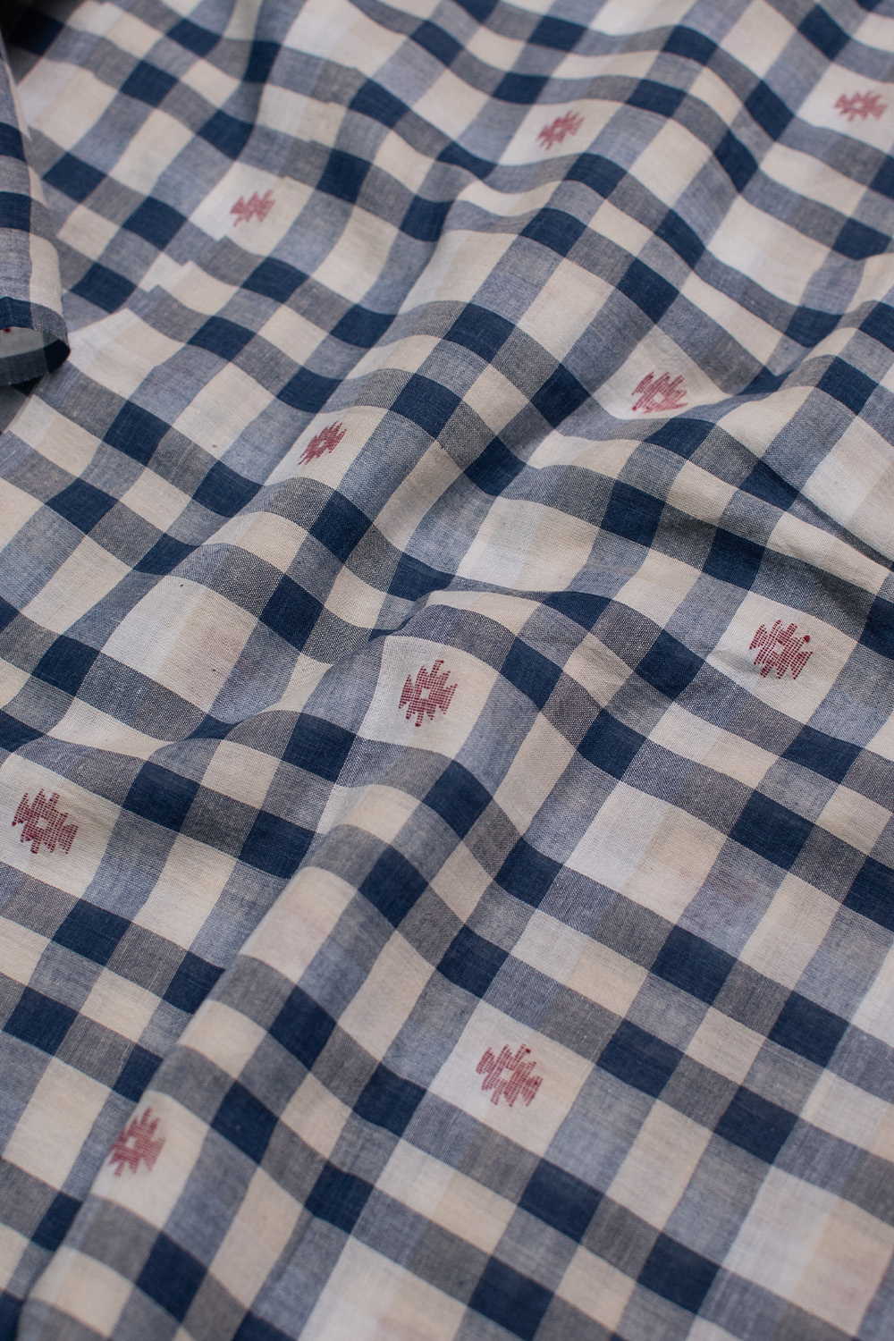 Blue Grid Jamdani Cotton Fabric - Image 3
