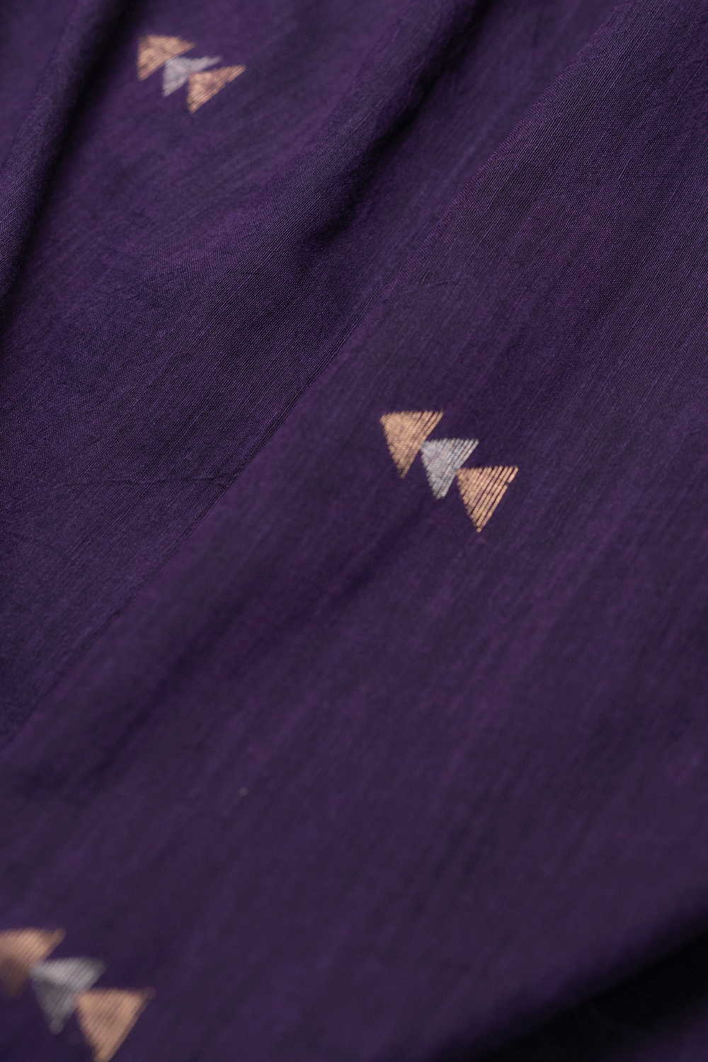 Dark Purple with Zari Arrow Butta Jamdani Cotton Fabric - Image 2