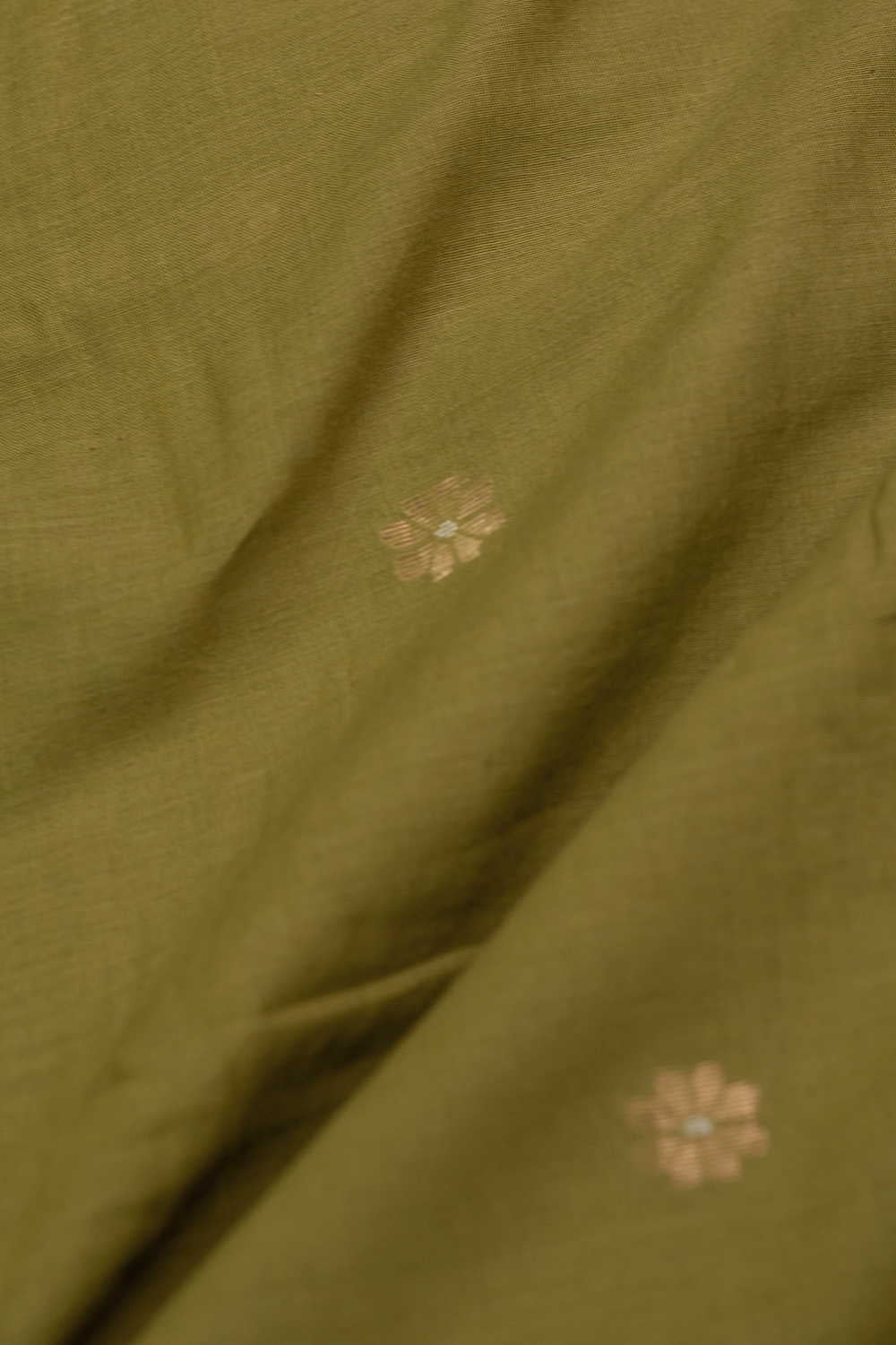 Zari Floral Butti - Green Jamdani Cotton Fabric - Image 2