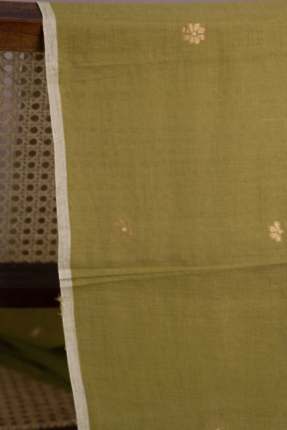 Zari Floral Butti - Green Jamdani Cotton Fabric - Image 3