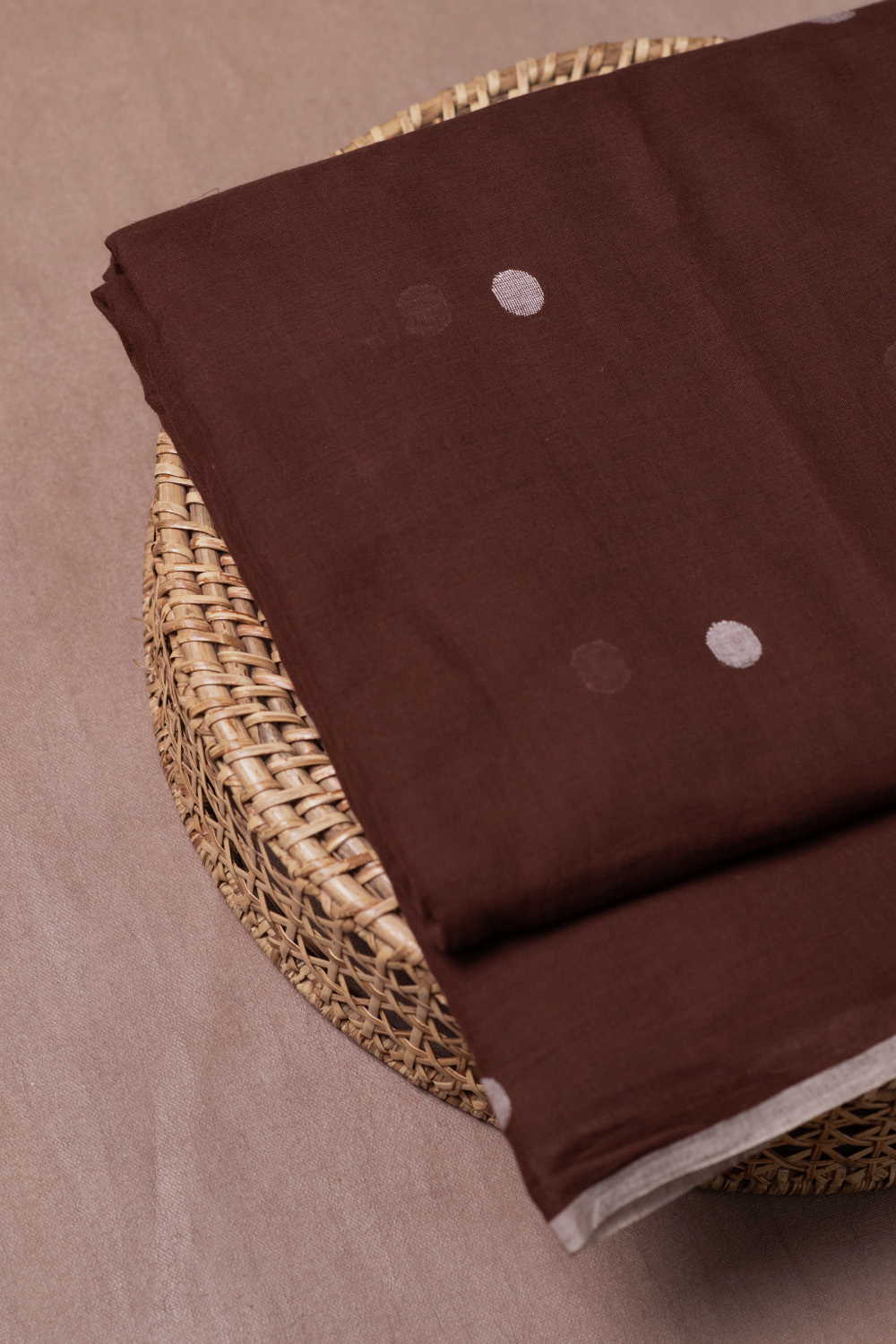 Moonlight Butta - Coco Brown Jamdani Cotton Fabric