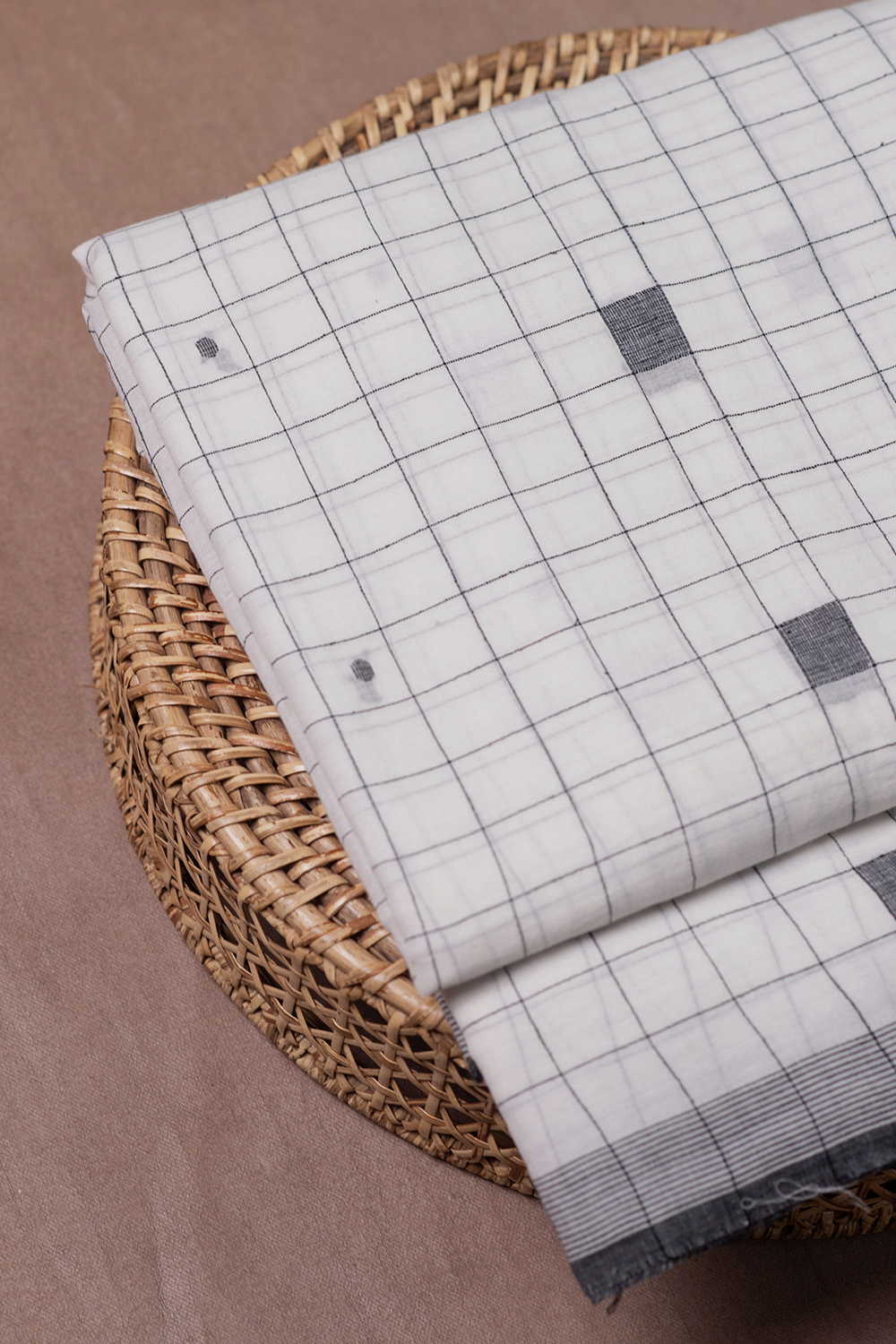 Creamy Checkered Jamdani Cotton Fabric