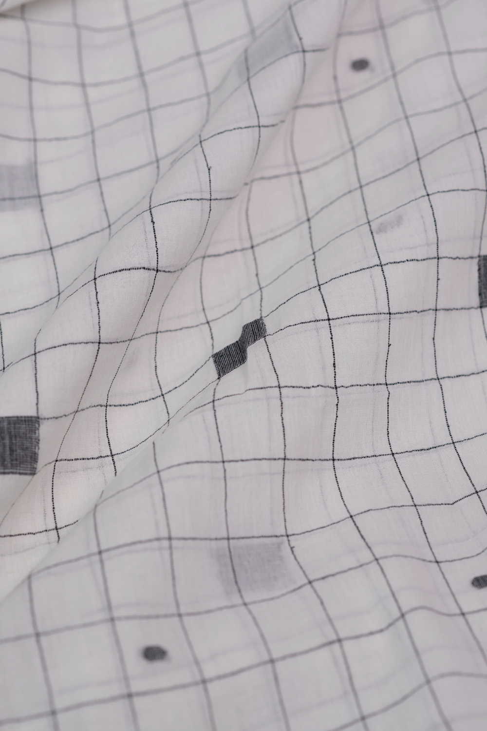 Creamy Checkered Jamdani Cotton Fabric - Image 2