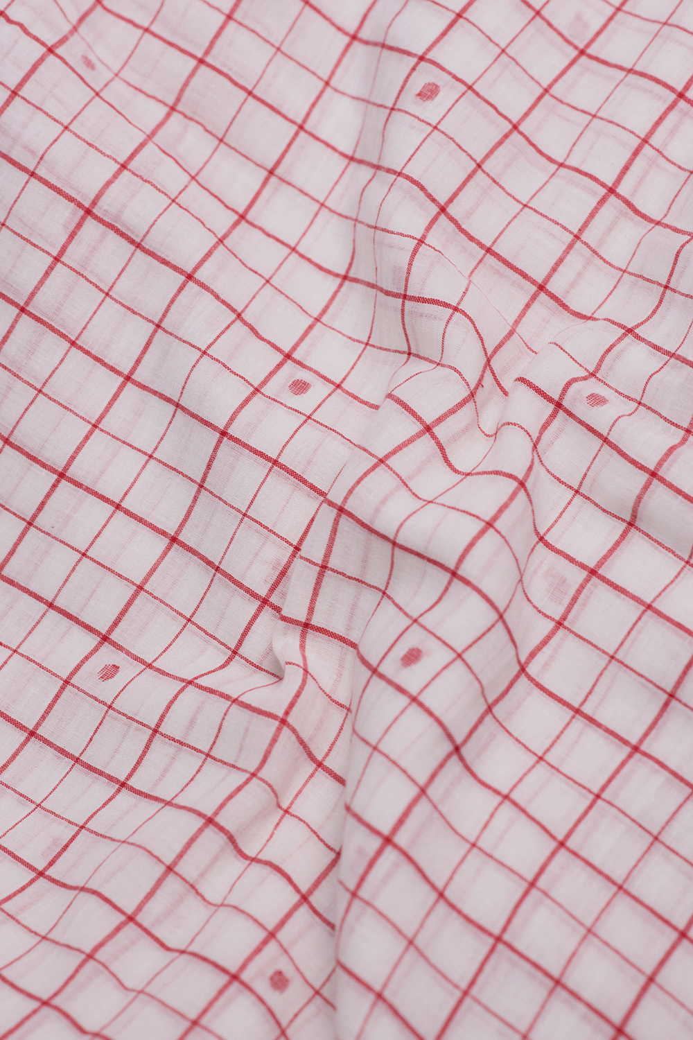 Checkered on Cream Jamdani Cotton Fabric - Image 3