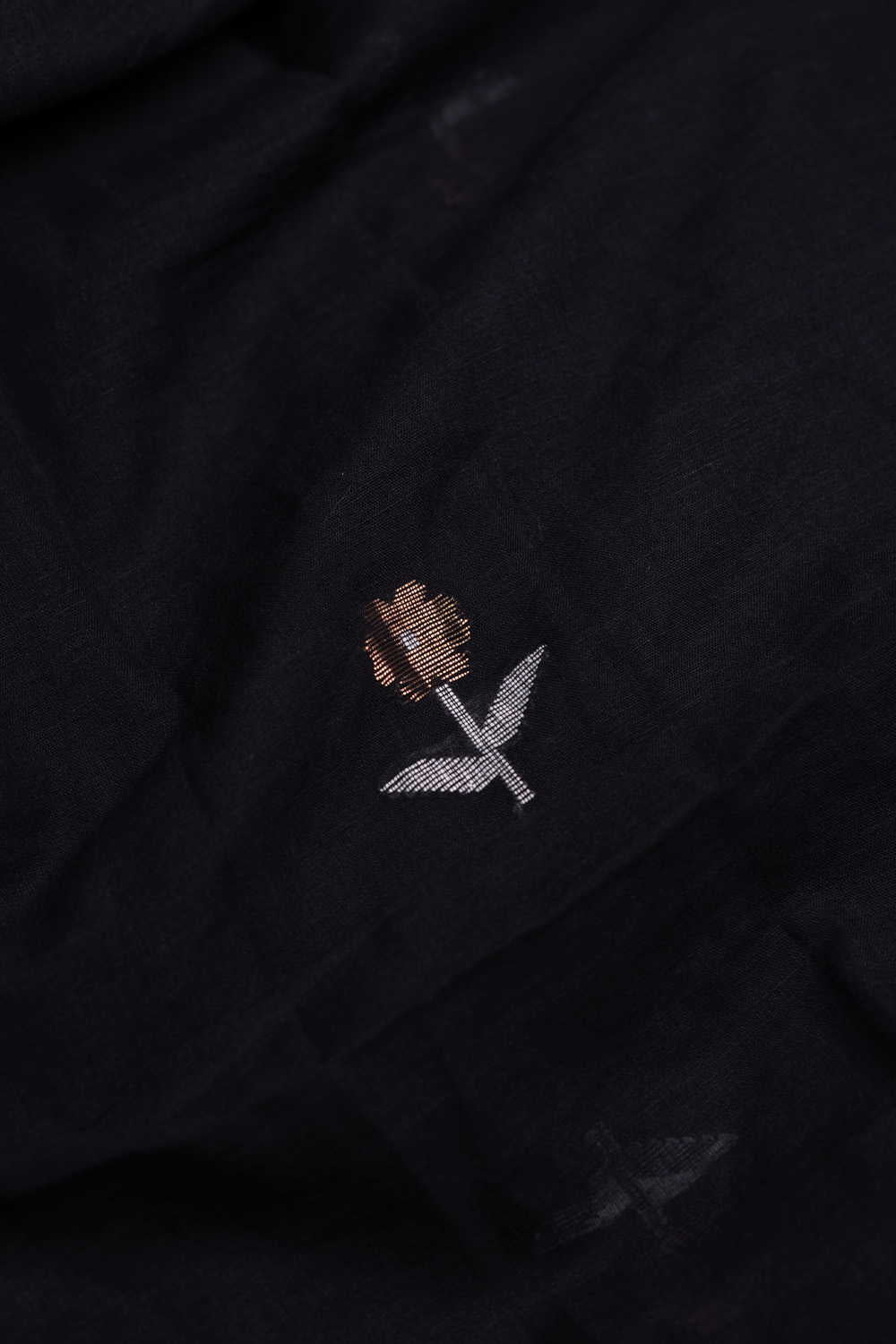 Flower Butta on Black Jamdani Cotton Fabric - Image 3