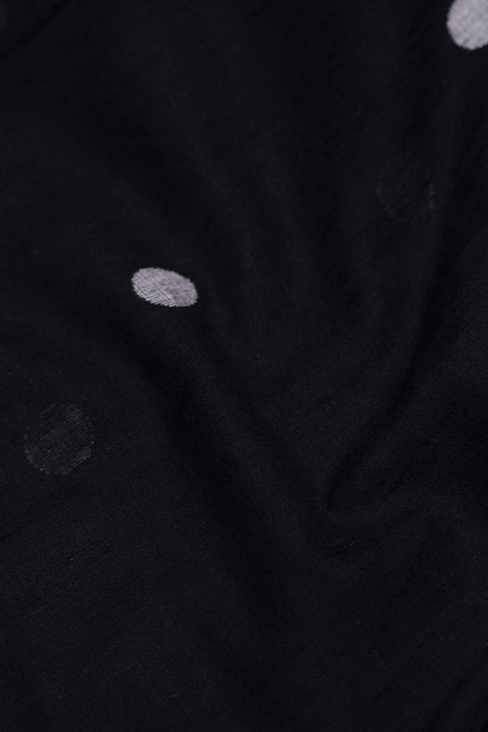 Cream Polka on Black Jamdani Cotton Fabric - Image 3