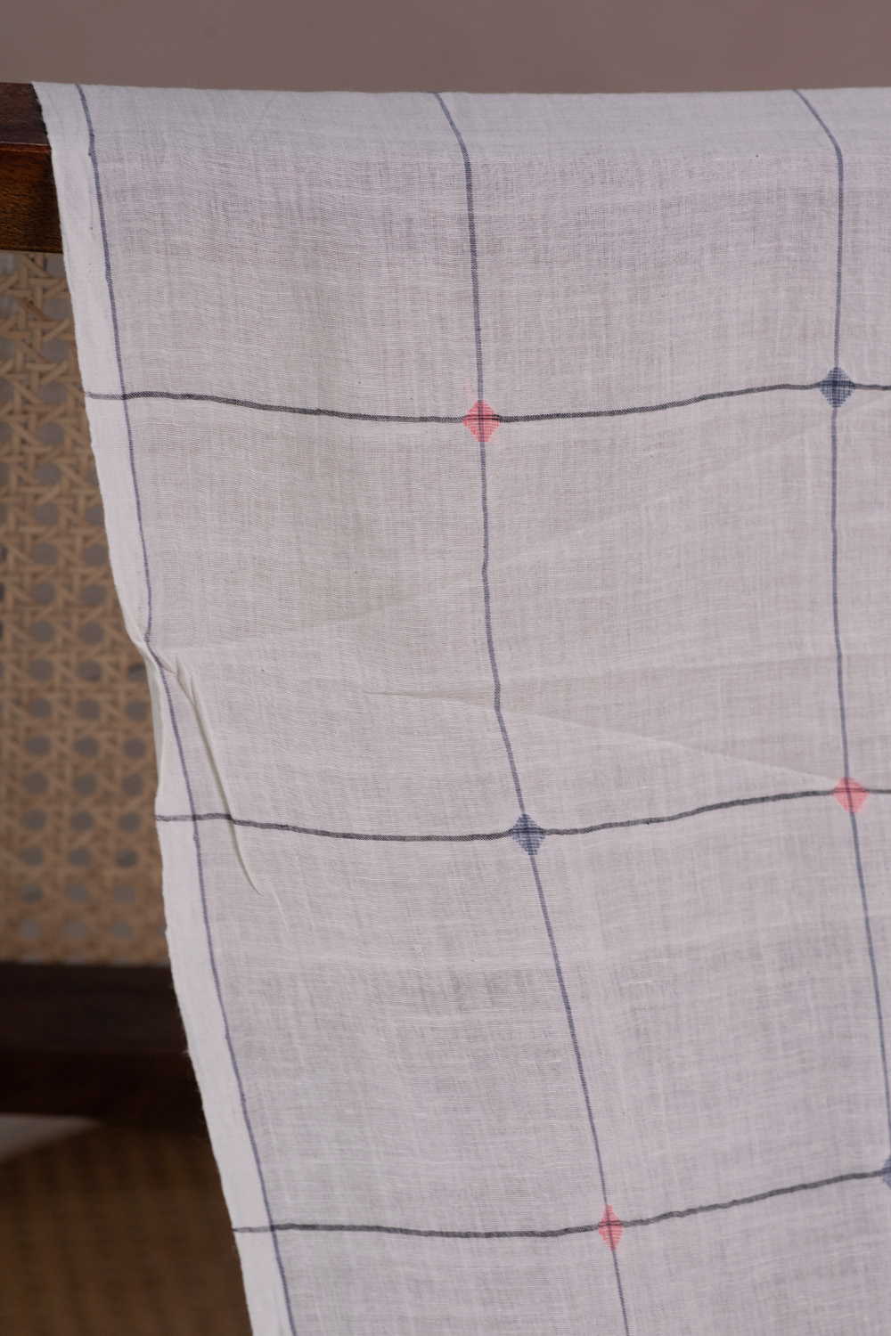 Vanilla Checkered Jamdani Cotton Fabric - Image 2