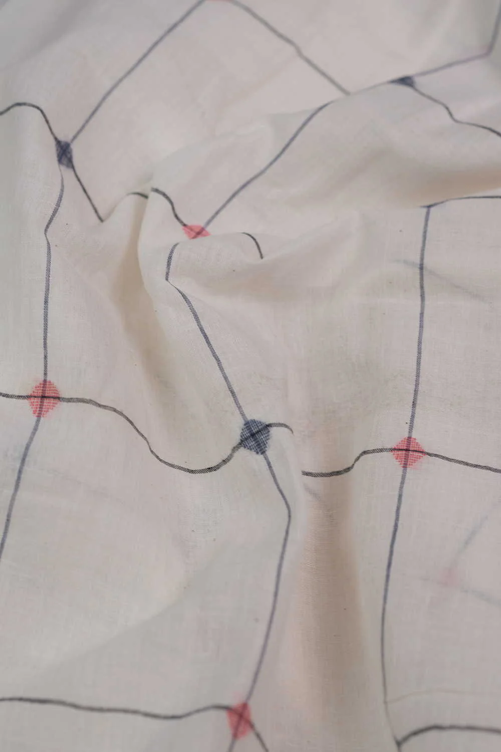 Vanilla Checkered Jamdani Cotton Fabric - Image 3