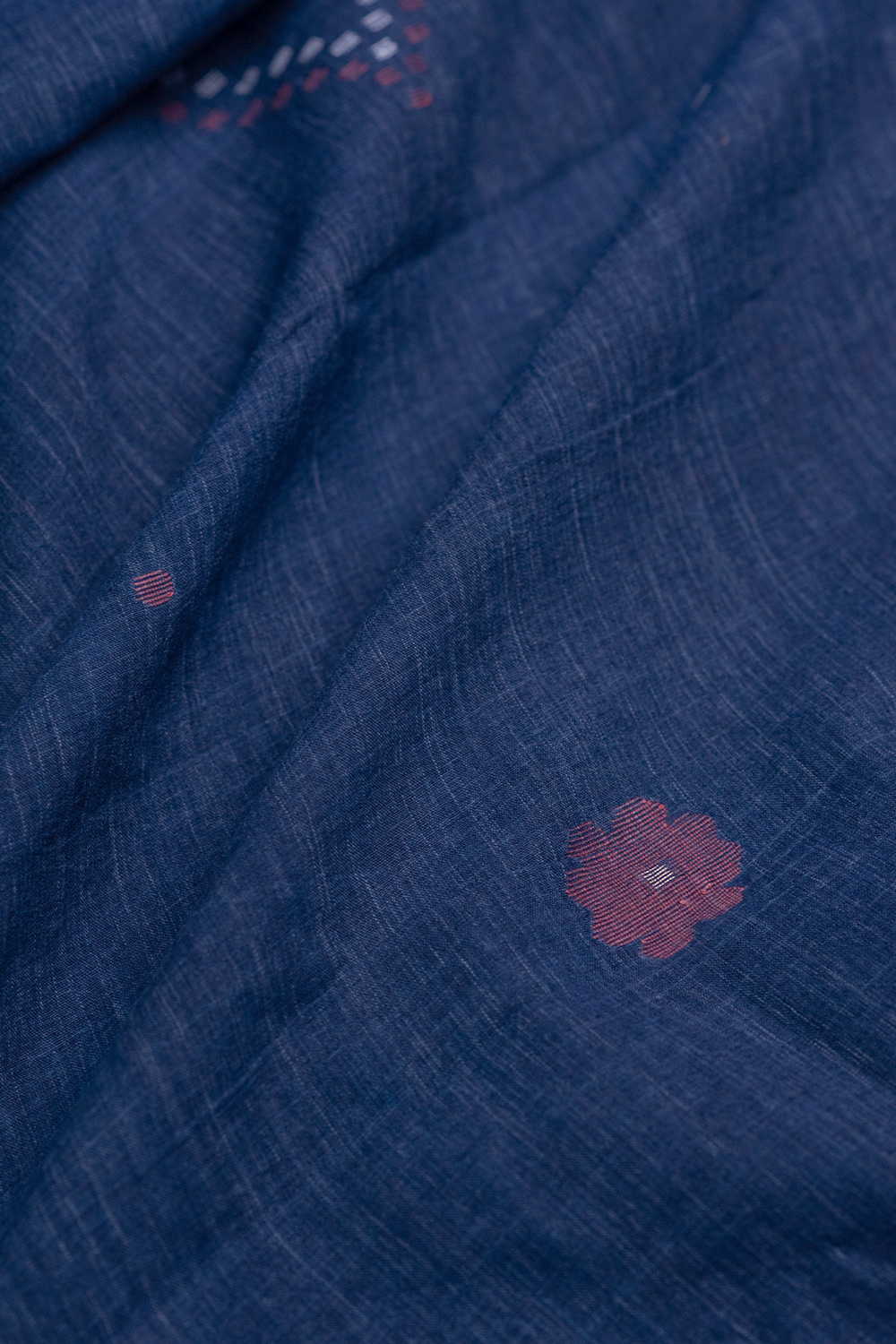 Heartbeat Blue Jamdani Cotton Fabric - Image 3