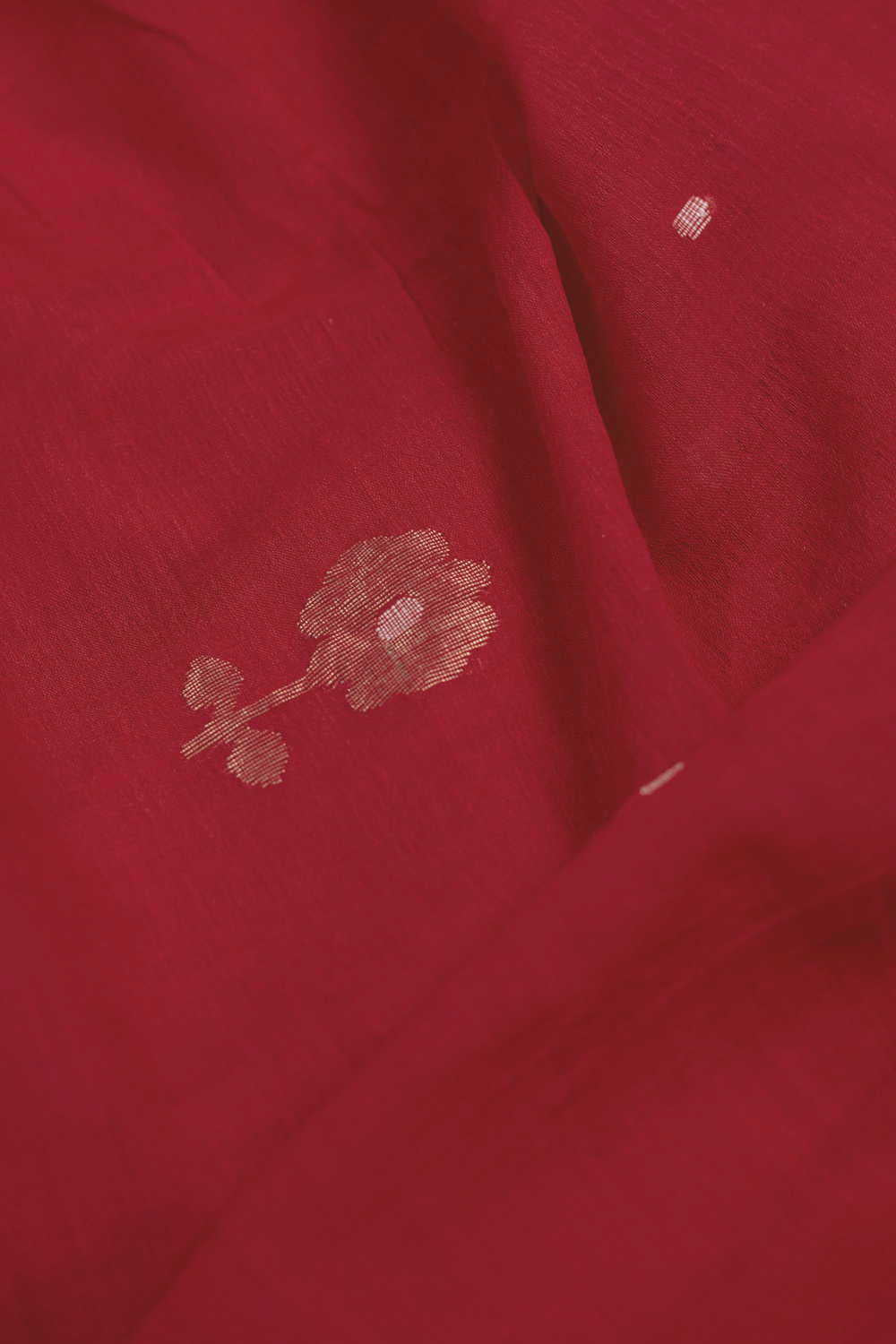 Candy Red - Zari Blossom Jamdani Cotton Fabric - Image 3