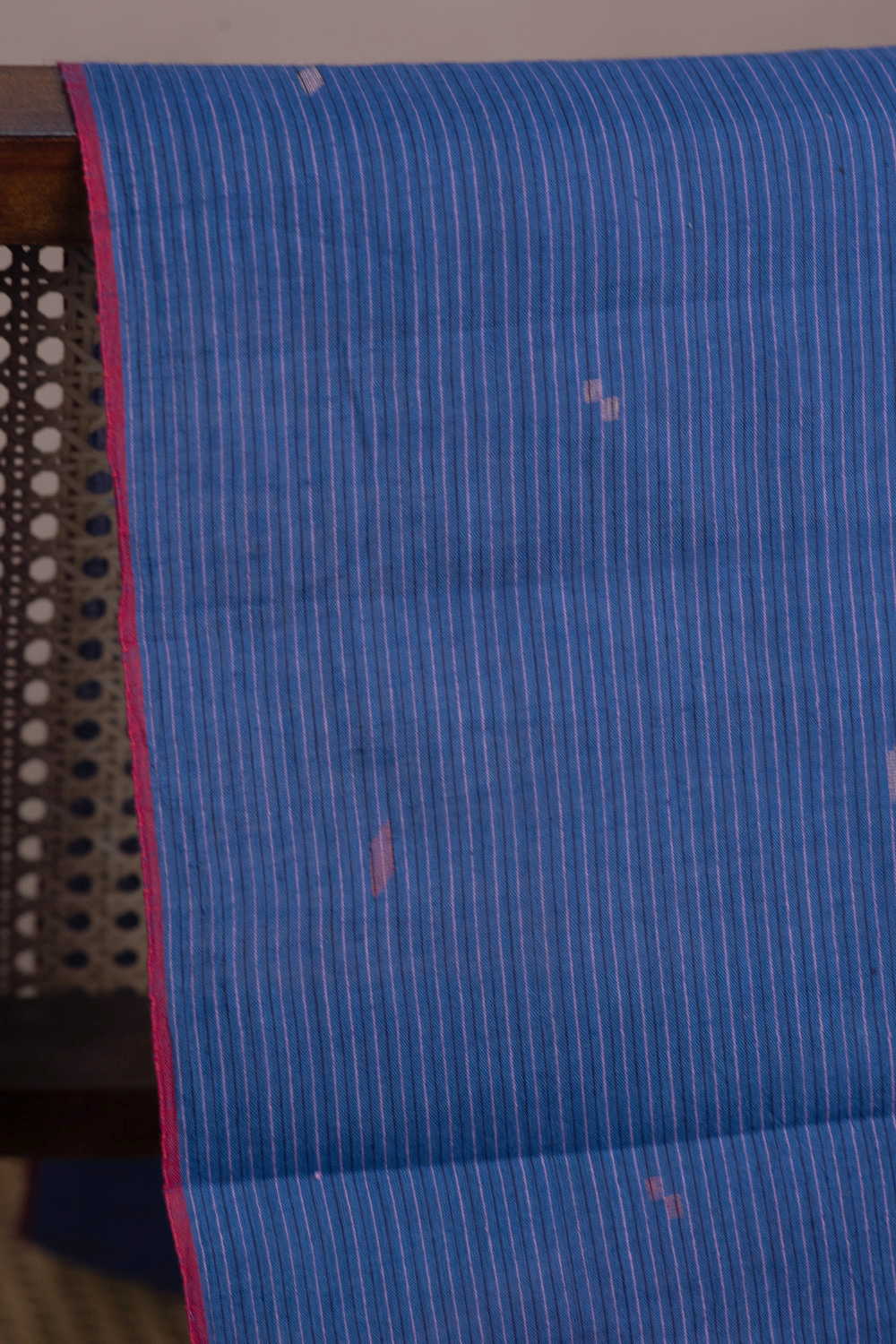 Stripes on Blue Jamdani Cotton Fabric