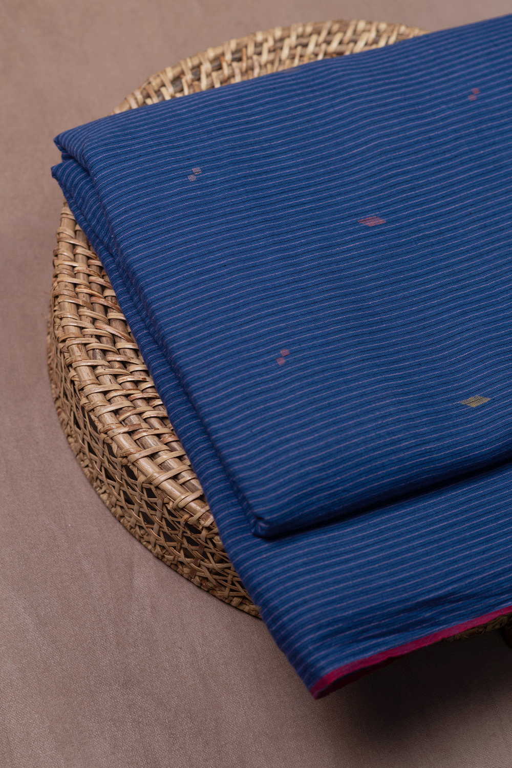 Stripes on Blue Jamdani Cotton Fabric - Image 2