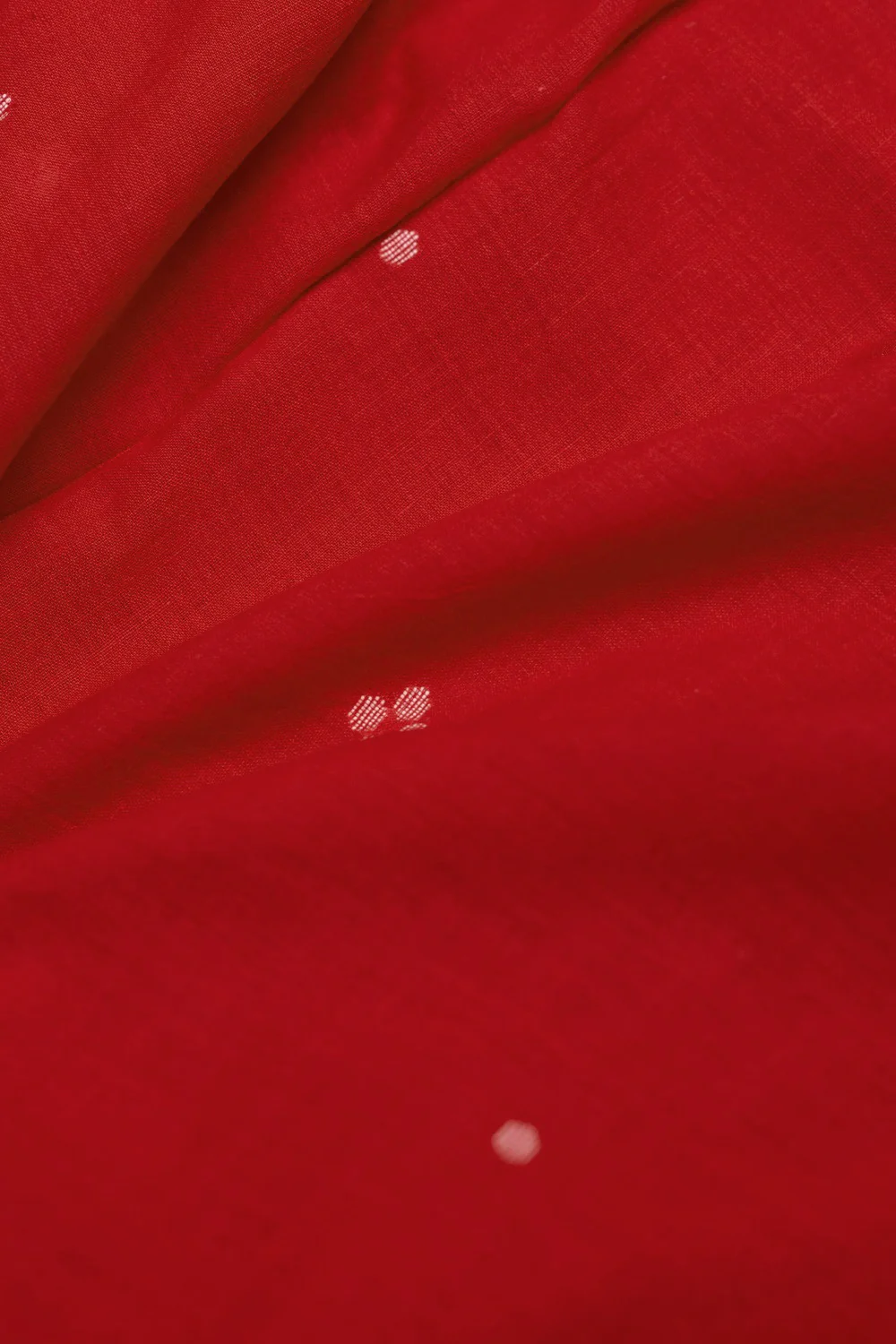 Cream Buttas on Dark Red Jamdani Cotton Fabric - Image 2