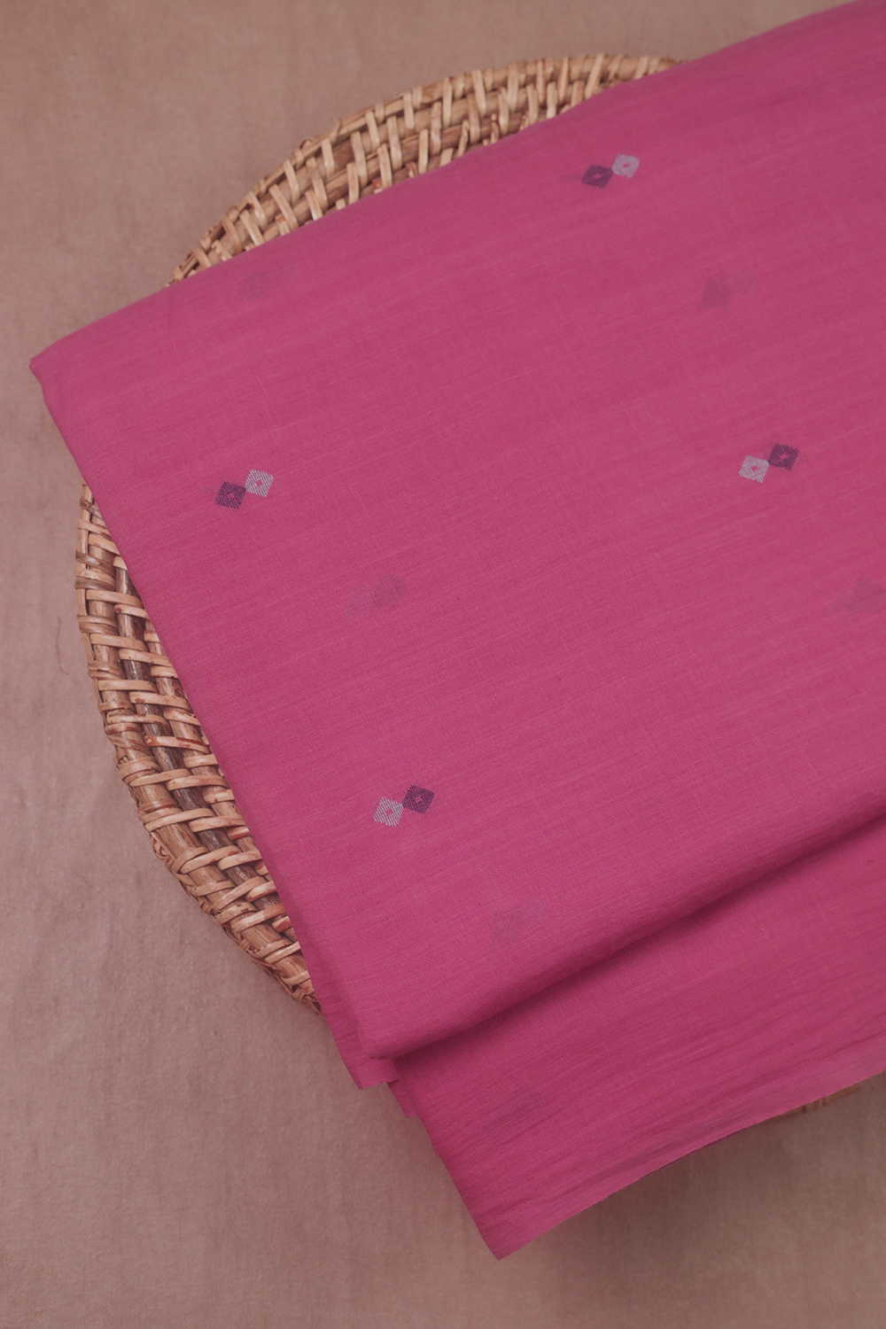 Twin Butta on Pink Jamdani Cotton Fabric