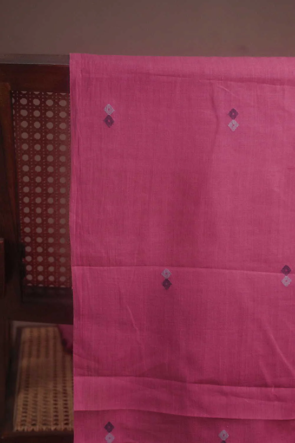 Twin Butta on Pink Jamdani Cotton Fabric - Image 3