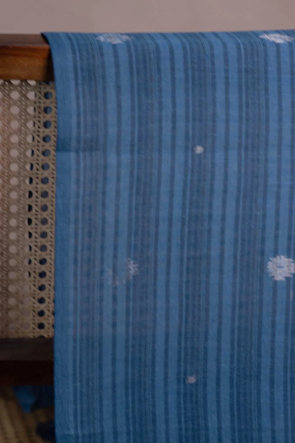 Silver Zari Butta on Blue Jamdani Cotton Fabric
