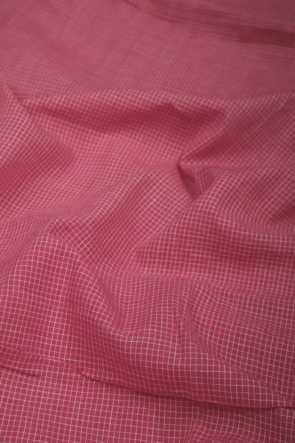 Pink with Checkered Bengal Handwoven Cotton Fabric