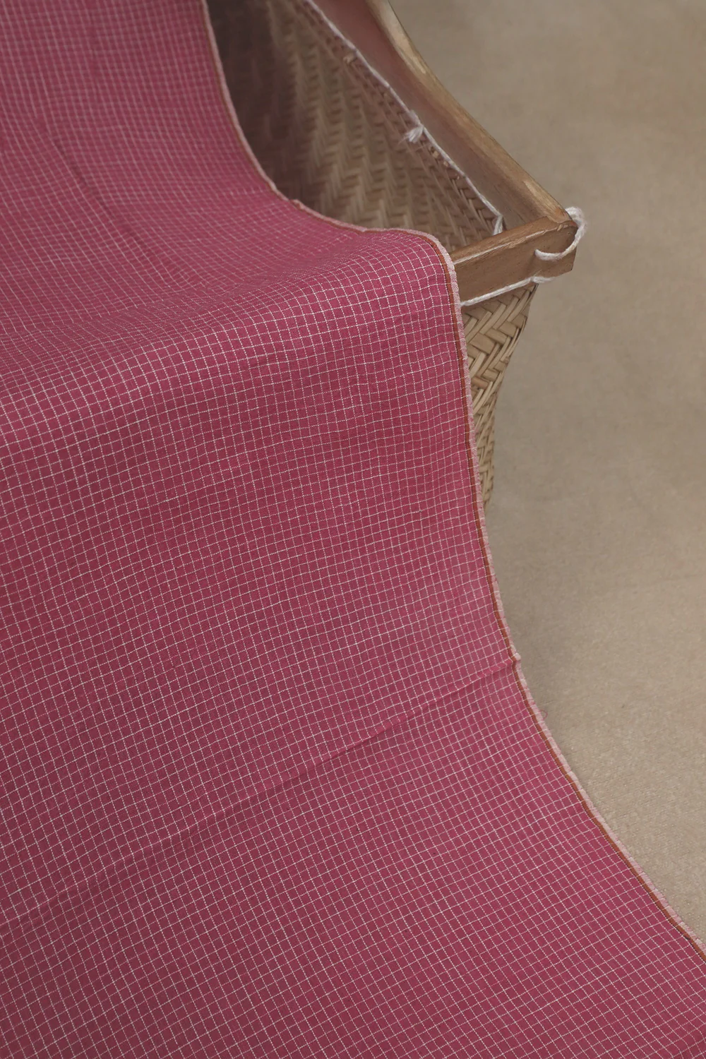 Pink with Checkered Bengal Handwoven Cotton Fabric - Image 2