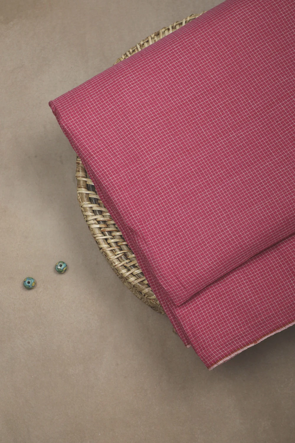 Pink with Checkered Bengal Handwoven Cotton Fabric - Image 3