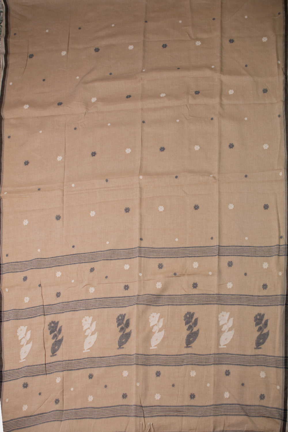 Darker Beige Jamdani Cotton saree - Image 2