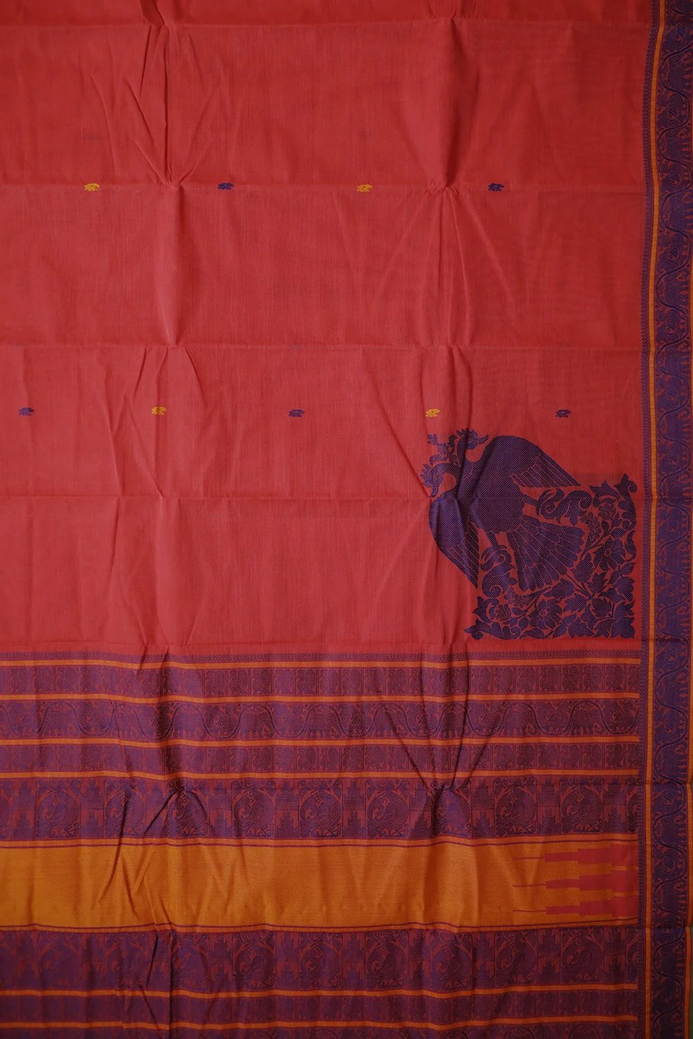 Dark Salmon Pink Kanchi Cotton Saree - Image 2