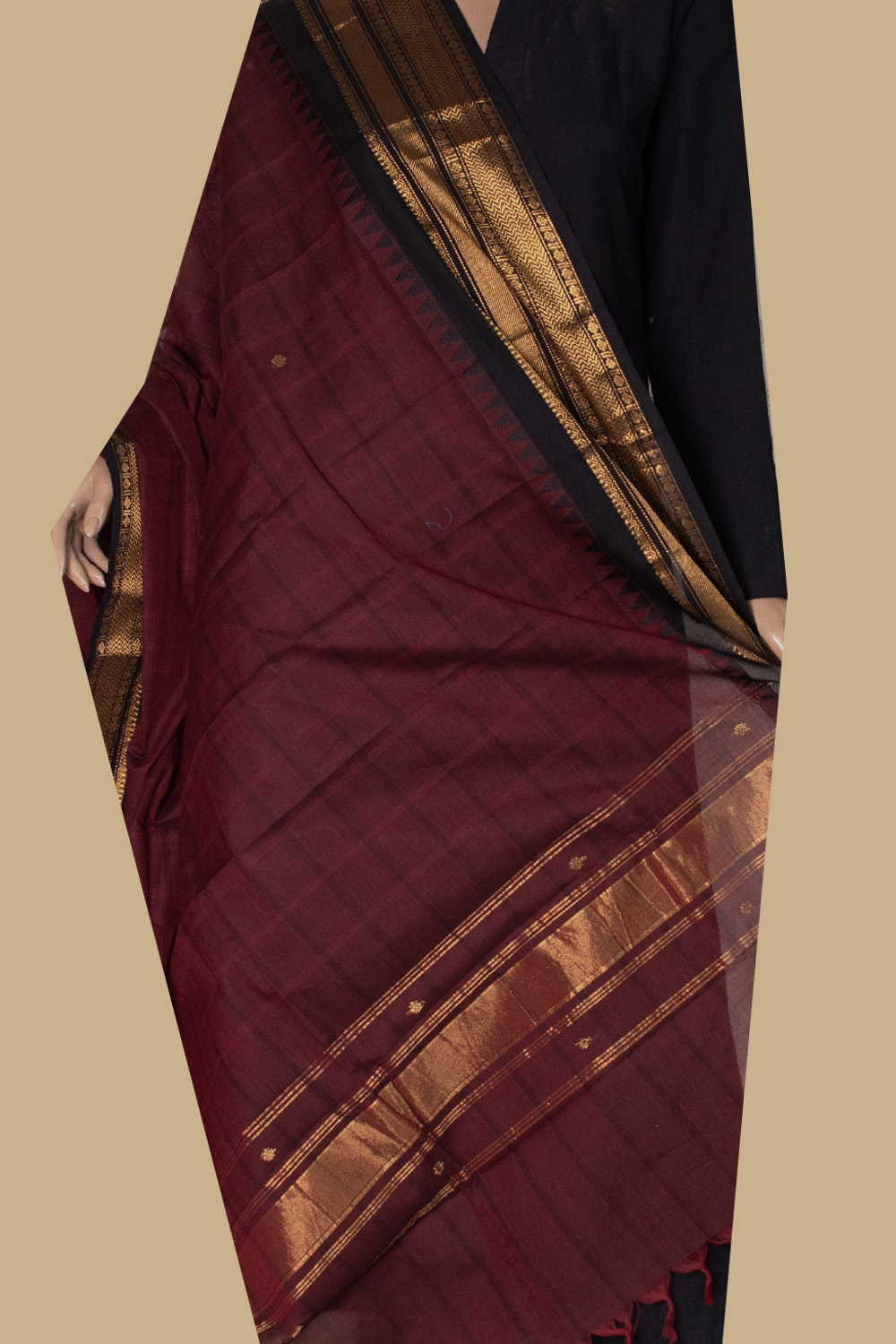 Rust Maroon Kanchipuram Cotton Dupatta - Image 2