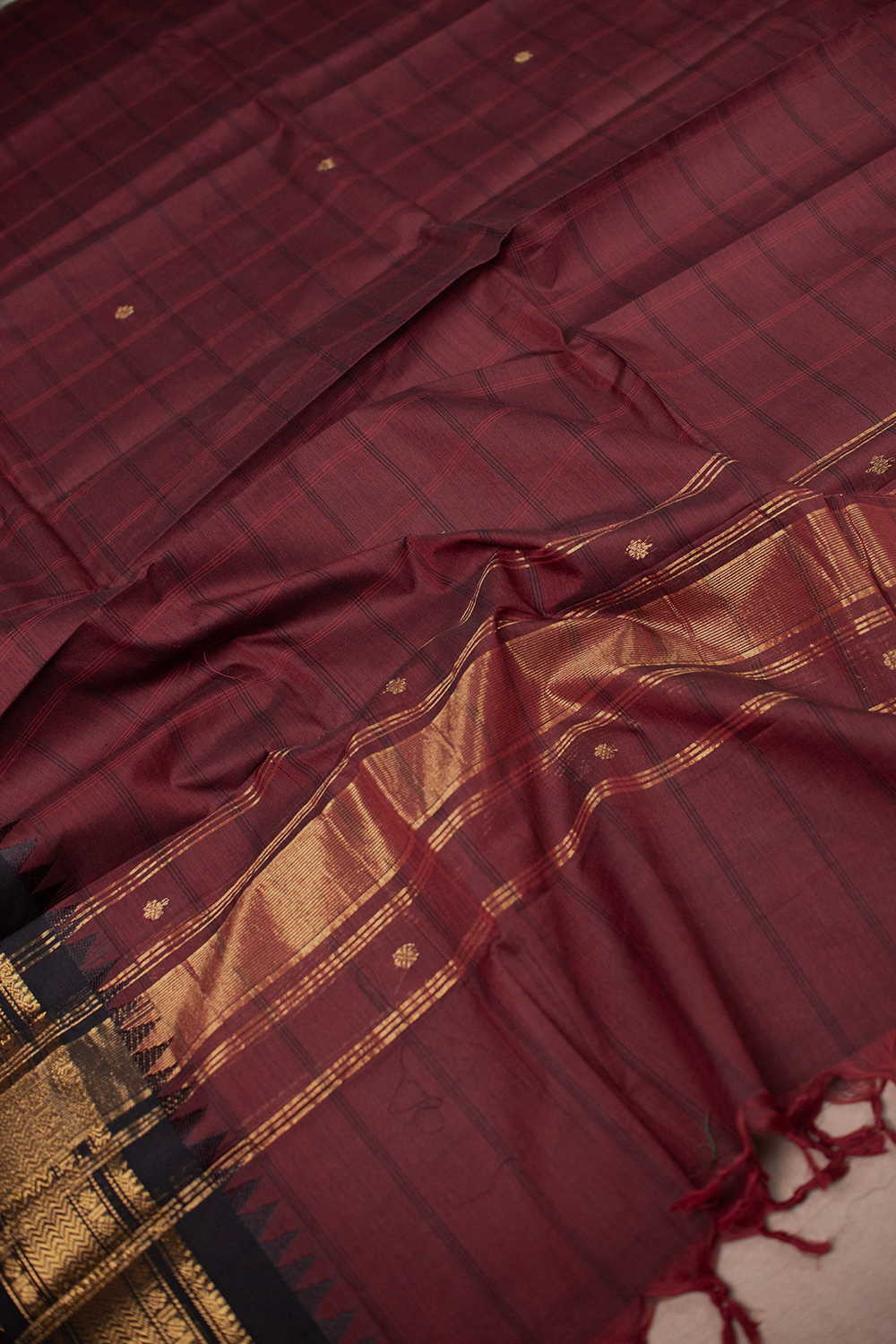 Rust Maroon Kanchipuram Cotton Dupatta - Image 4