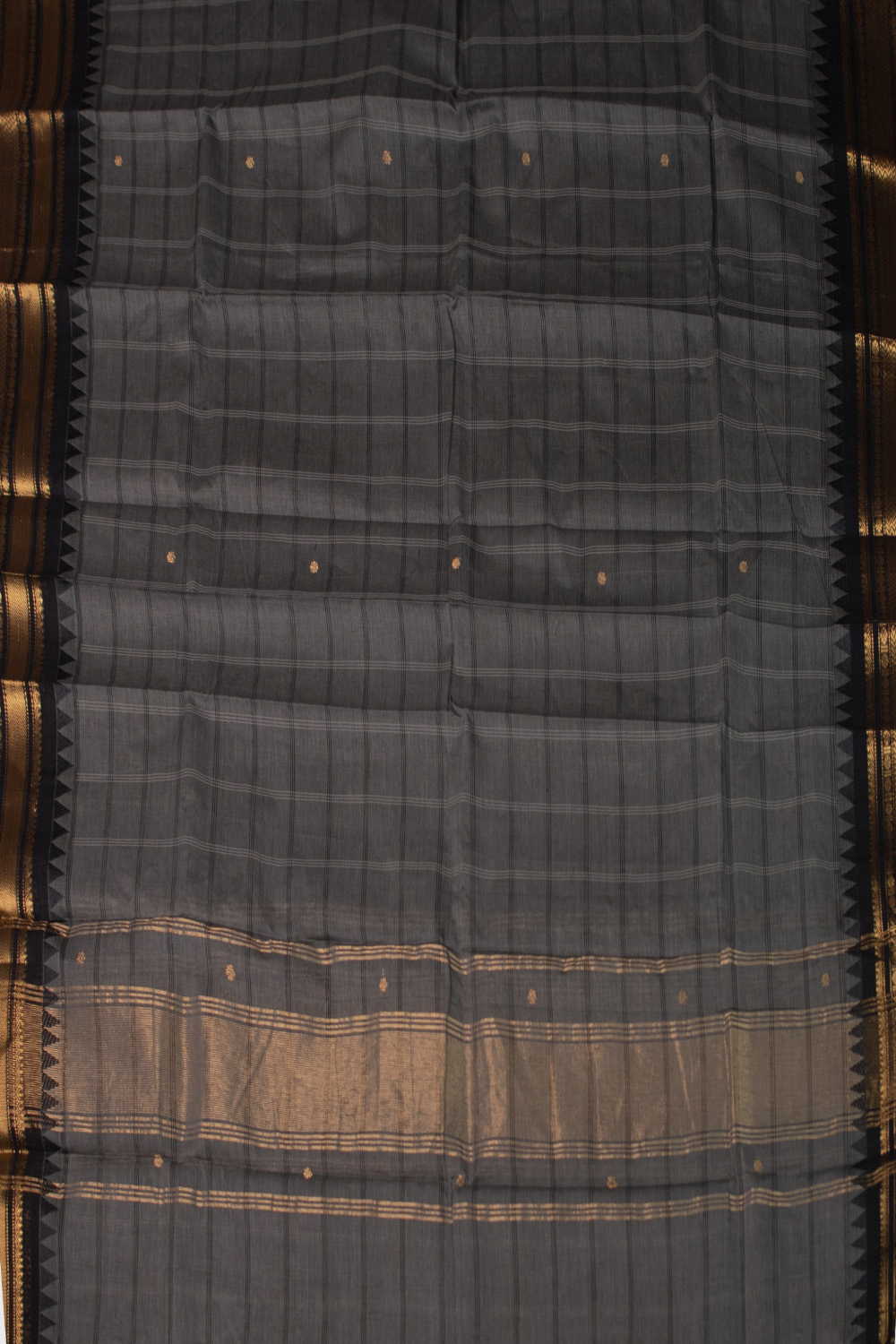 Checks on Grey Kanchipuram Cotton Dupatta - Image 3