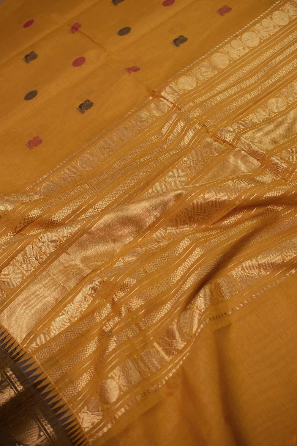 Zari Border with Yellow Kanchipuram Cotton Dupatta - Image 4