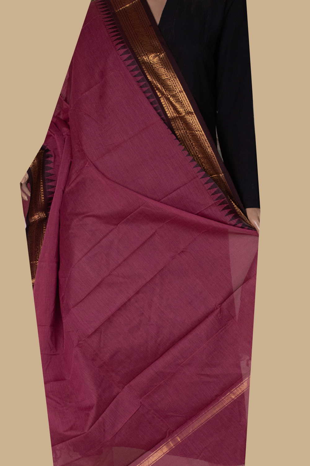Rust Pink Kanchipuram Cotton Dupatta - Image 2