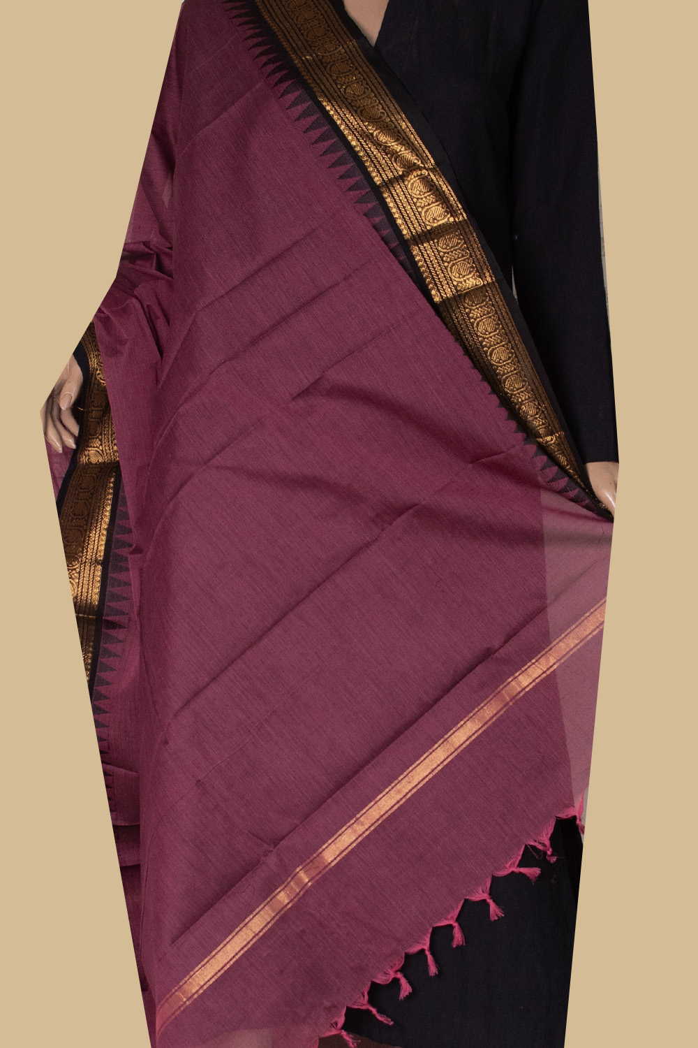 Mauve Pink Kanchipuram Cotton Dupatta - Image 2