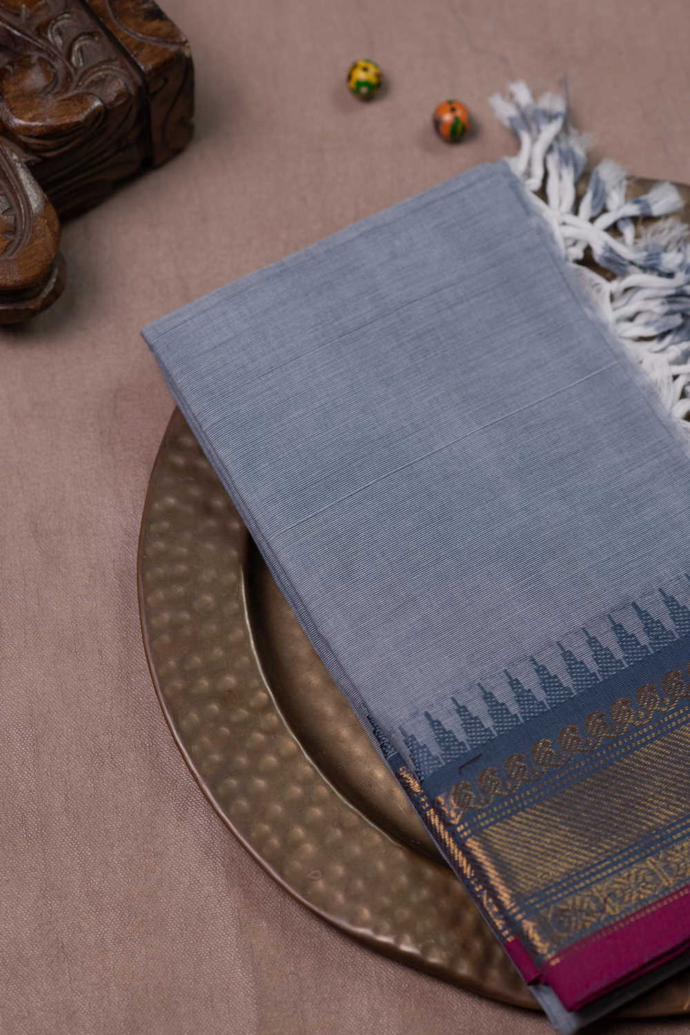 Creamy Blue Kanchipuram Cotton Dupatta