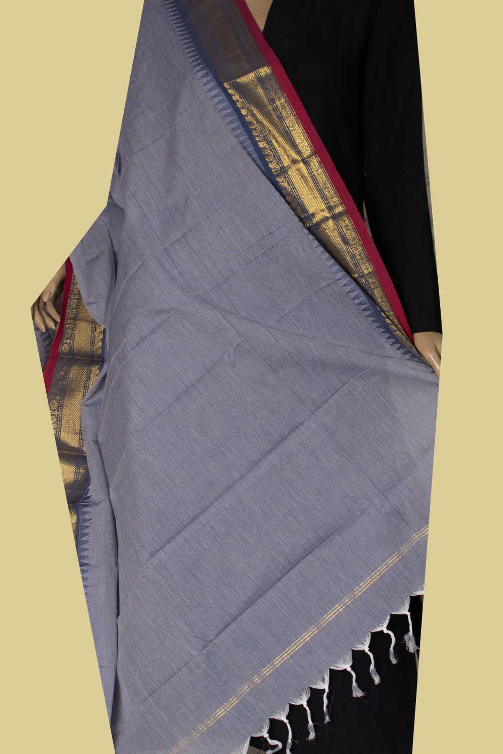 Creamy Blue Kanchipuram Cotton Dupatta - Image 2