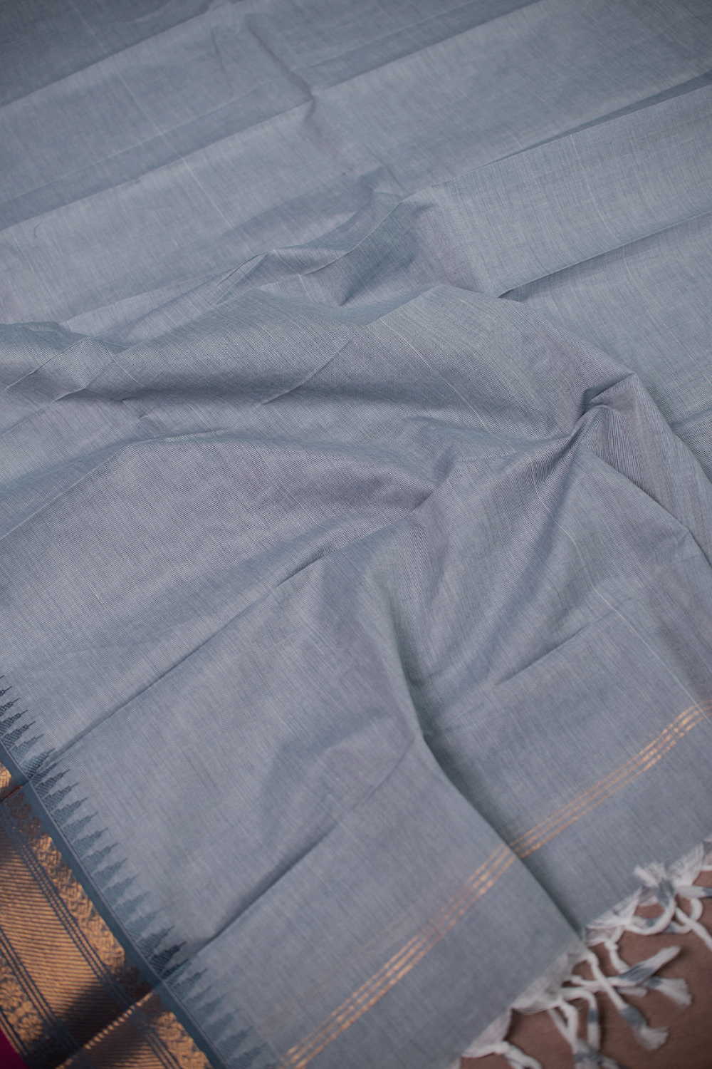 Creamy Blue Kanchipuram Cotton Dupatta - Image 4
