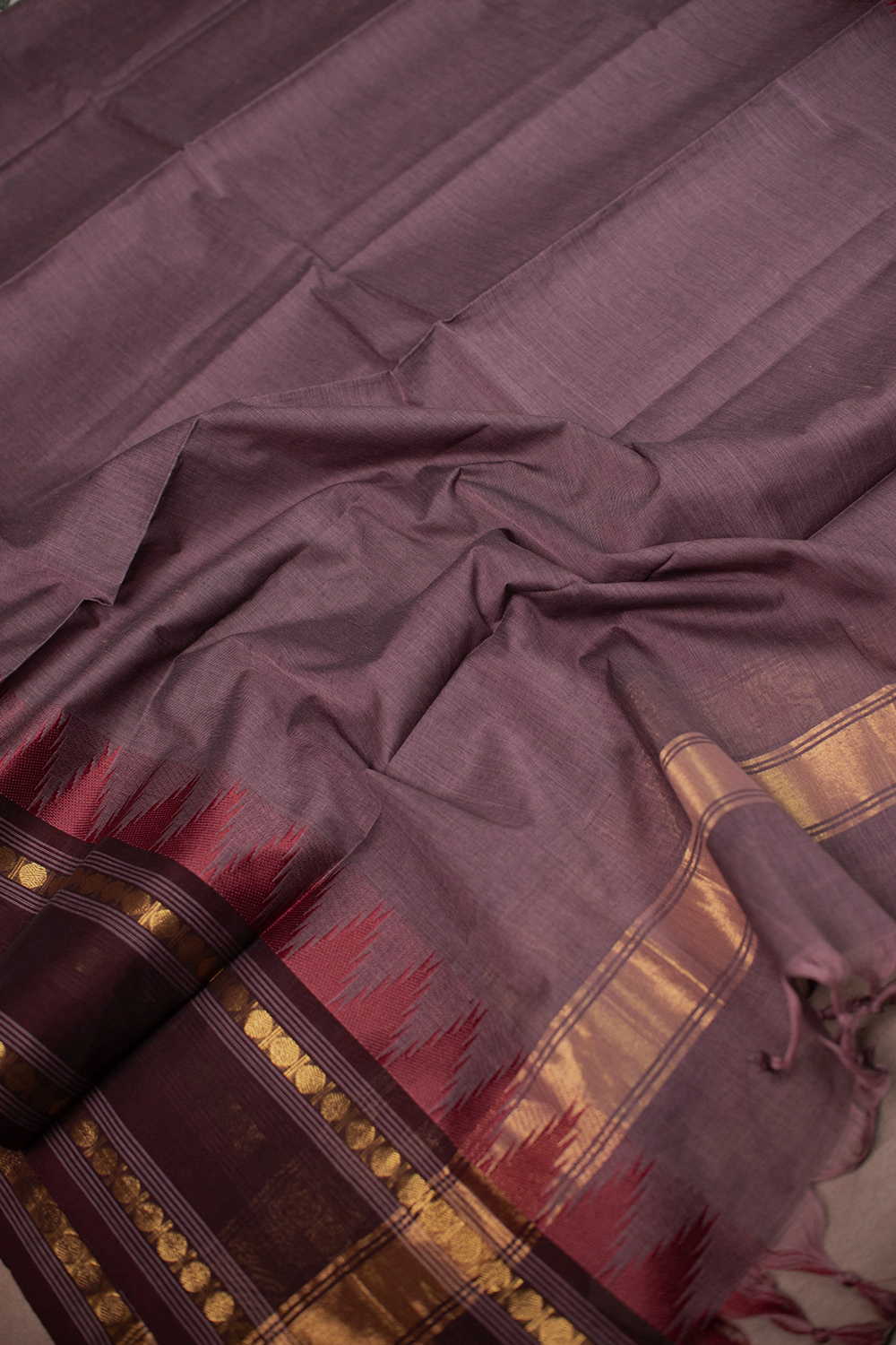 Rust Purple Kanchipuram Cotton Dupatta - Image 4