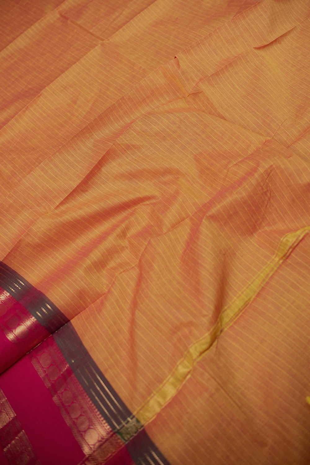 Dual Shaded Yellow Kanchipuram Cotton Dupatta - Image 4