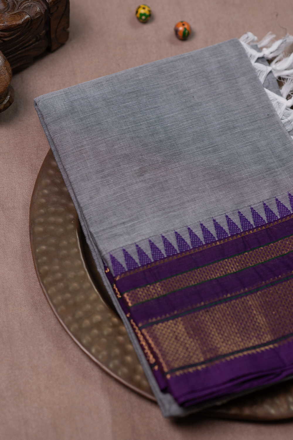 Purple Border with Grey Kanchipuram Cotton Dupatta