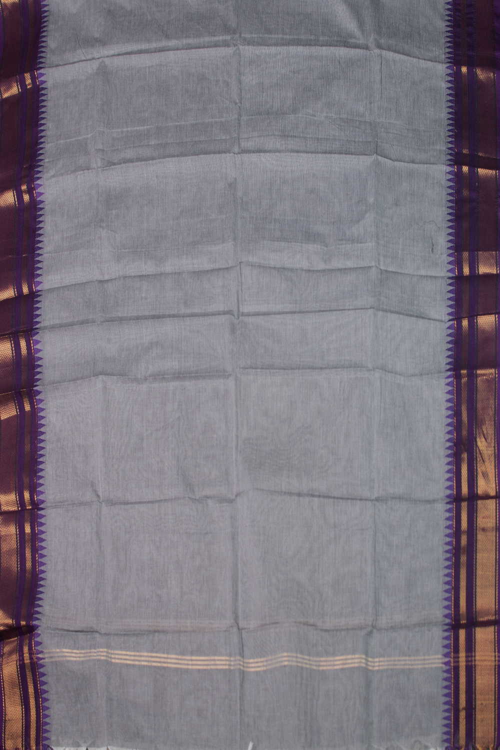 Purple Border with Grey Kanchipuram Cotton Dupatta - Image 3