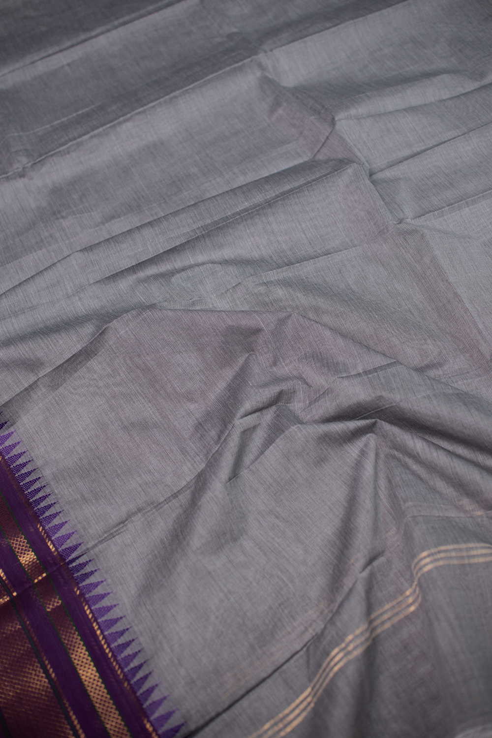 Purple Border with Grey Kanchipuram Cotton Dupatta - Image 4